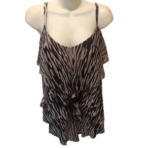 Swim By Cacique Animal Print 3 Tier Tankini 18 Black/Gray Tiger Stripe
